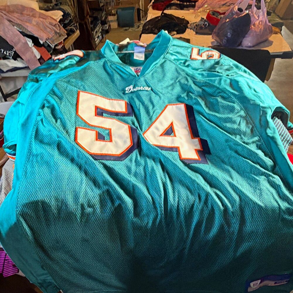 Reebok Zach Thomas #54 Miami Dolphins NFL Aqua Football Jersey, Size 56